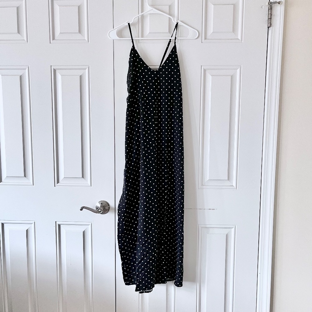 Old Navy v-neck polka dot maxi shift dress L large spaghetti strap